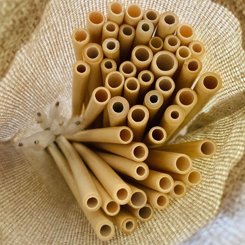 Reusable natural bamboo drinking straws with cleaning brushes, 50 pack